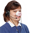 New Pig call service worker with iconic New Pig pig nose
